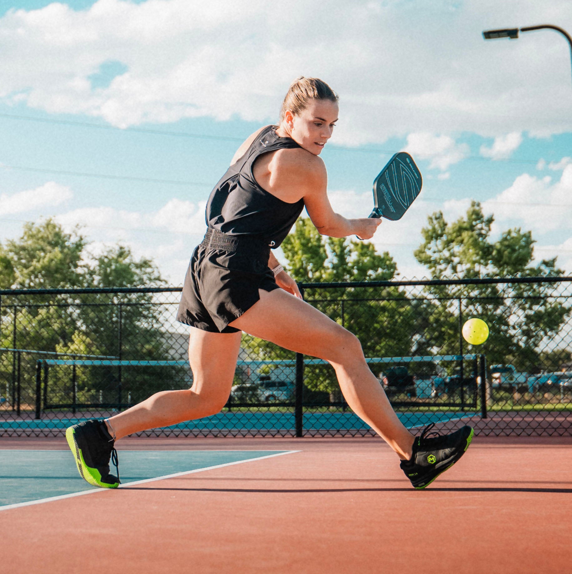 Judit Castillo wearing Montis pickleball shoes for women.