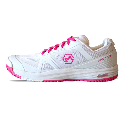 White & Pink Drop 1.0 Pickleball Shoes